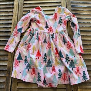 Hanna Andersson Pink & Multicolor Tree Print Dress Skater Scoop Pocket Size 5